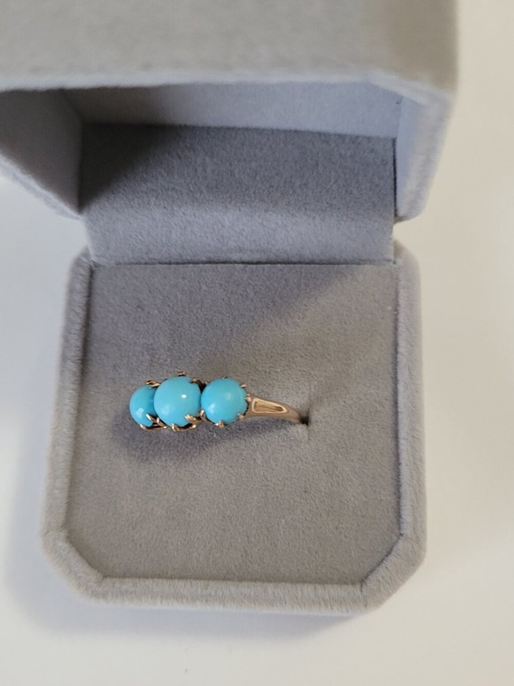 Turquoise Antique Gold Ring Victorian 3 Blue Stones 10k December Birthstone - Picture 5 of 16